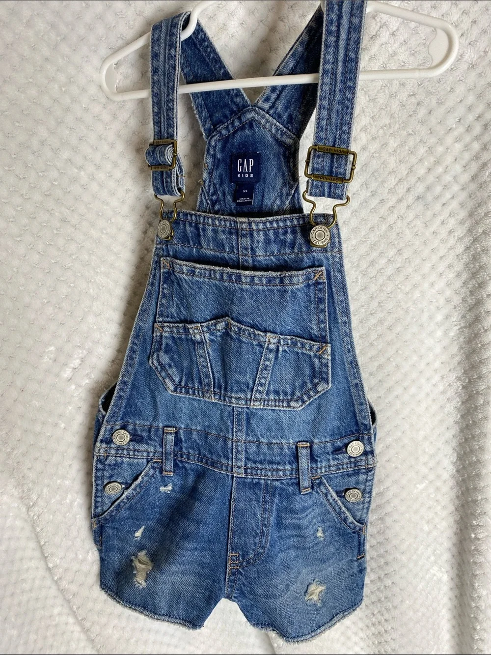 GAP Kids Distressed Denim Short Overalls Blue Jean